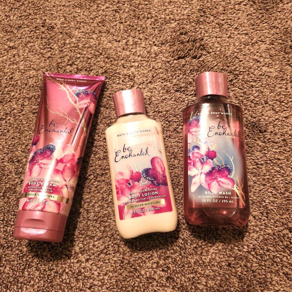 New Be Enchanted Bath & Body Works Body Cream, Lotion & Body Wash Set